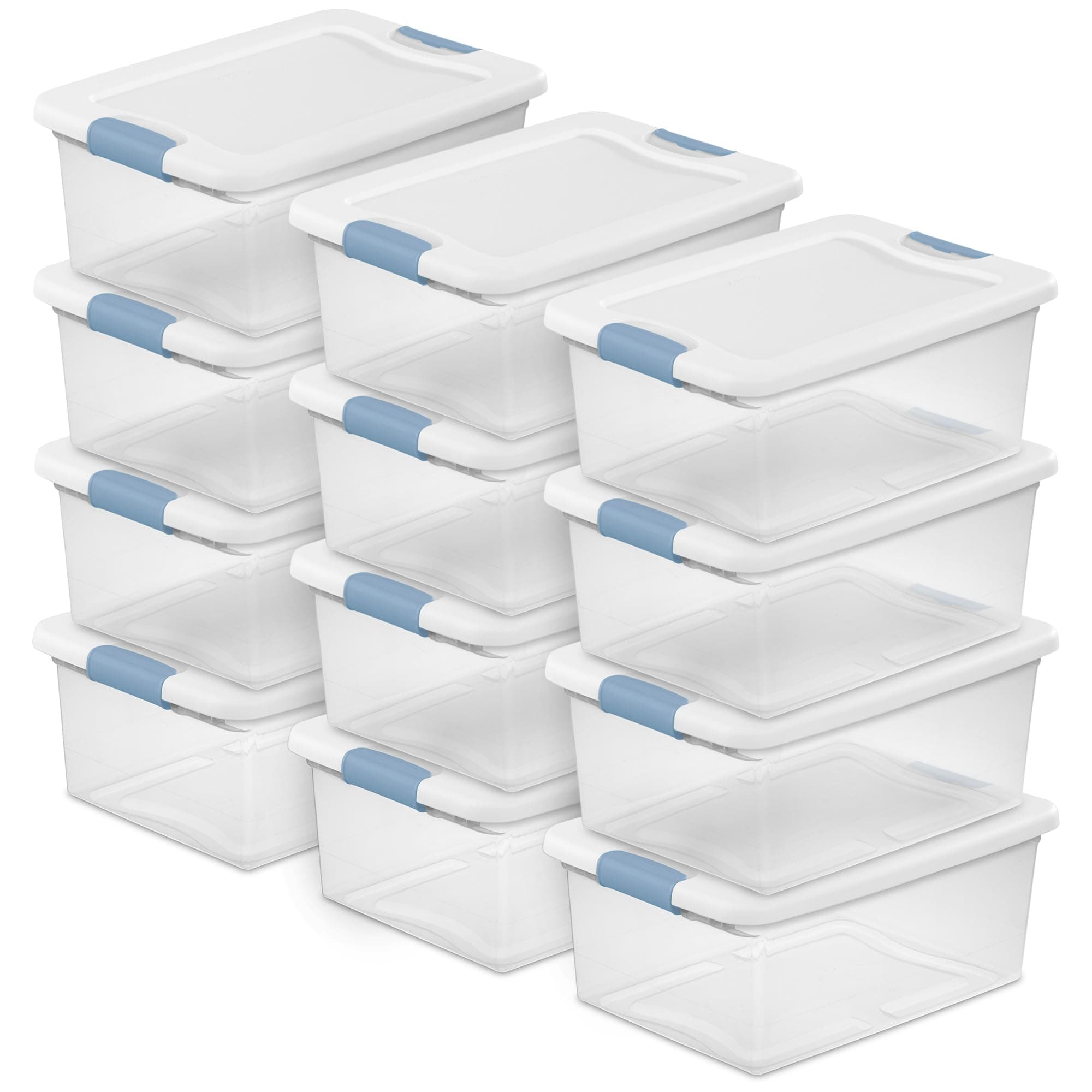 12-Pack Latching Box, Under Bed Storage Bins with Lids, Clear Plastic, 15 Quart - Heavy-Duty Organizing Containers for Closet, Bathroom, and Office