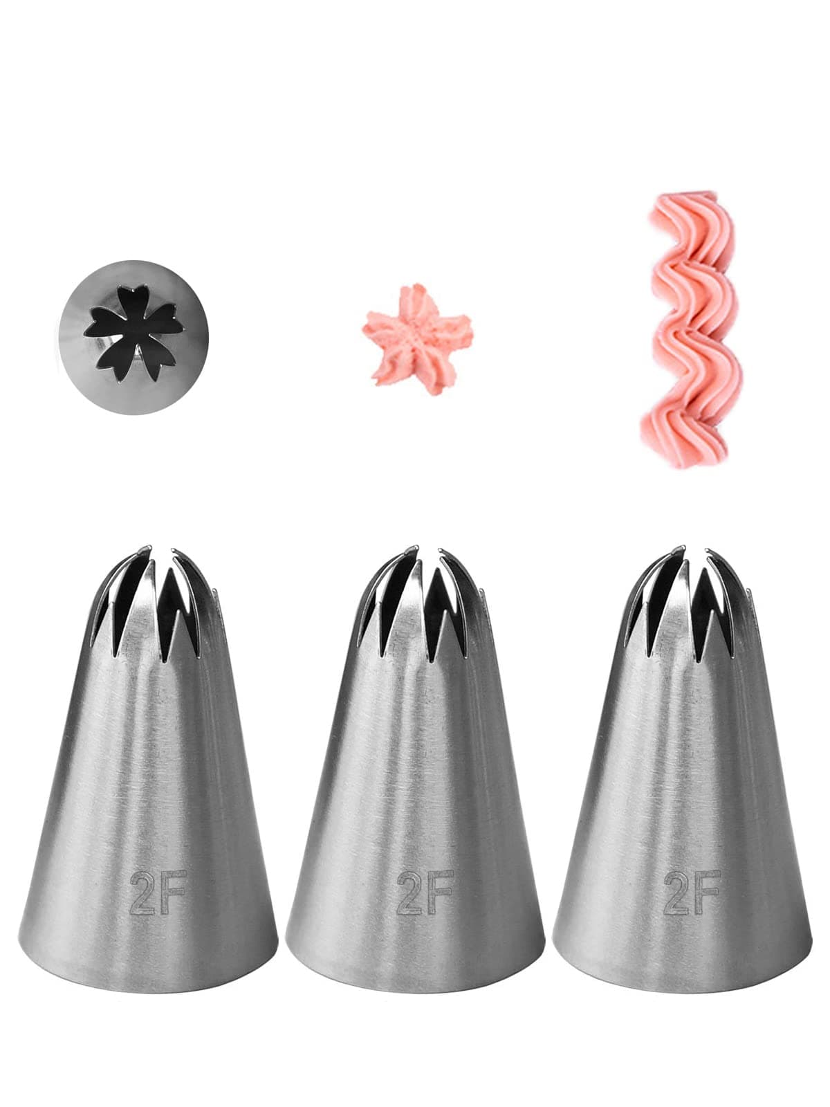 2F Piping Tip,Drop Flower Icing Piping Nozzle Decorating Tip 2F for Baking Pastry Cake Cupcake Cookie Decorating,3 Pcs