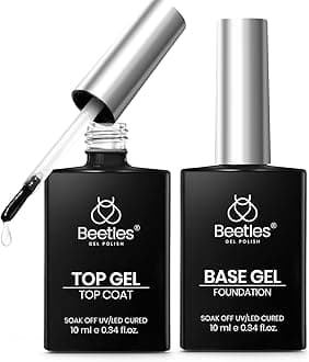 Beetles Gel Base and Top Coat Set, 2pcs 10ml Shine Finish and Long Lasting Top Coat Gel Nail Polish, Soak Off LED Nail Lamp Nail Polish Art Design Home DIY Manicure Gifts for Women