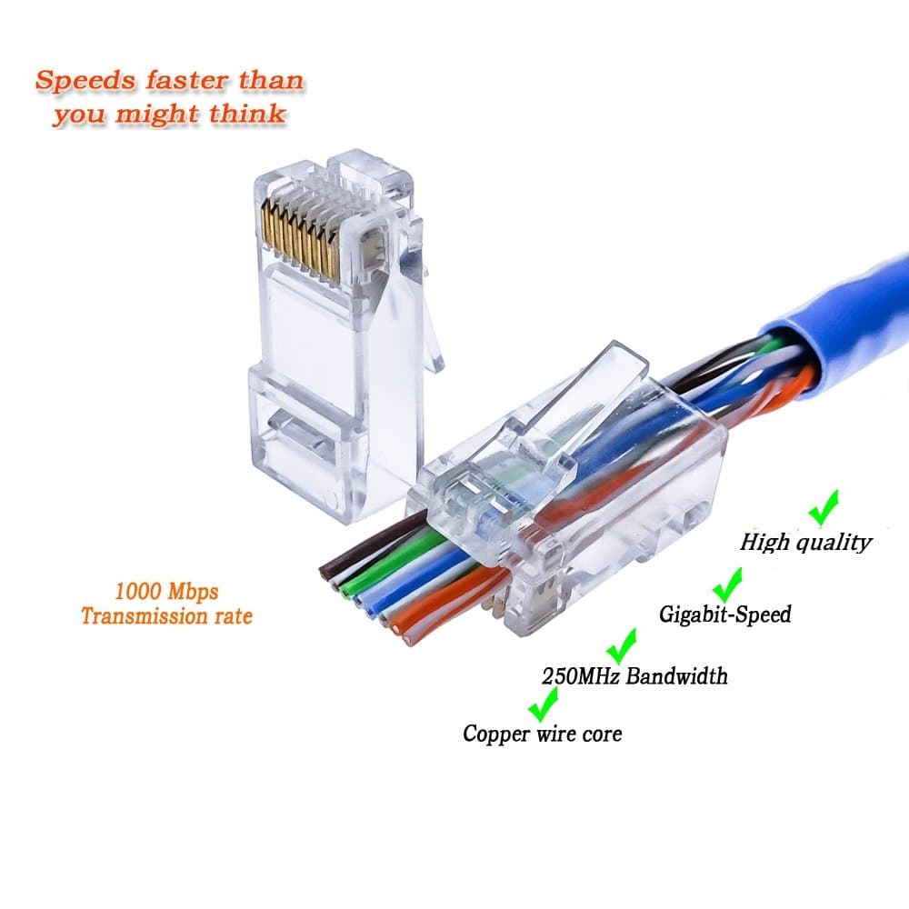 RJ45 Cat 5/ 5E Connector - Improved Connection and Performance, More Stable Signal,Versatile Compatibility, Fast Easy Strong Connections RJ45, 100pcs