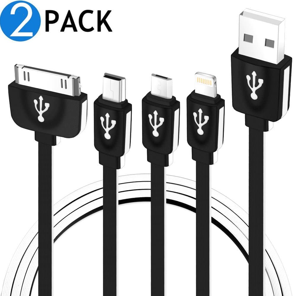Winsword Multi Charger, 2 Pack (3.3ft) 4 in 1 Multiple USB Charging Cable Adapter with 8 Pin Lightning / 30 Pin / Micro USB 2.0 / Mini USB Ports for iPhone, iPad, Samsung and Android Phones and More