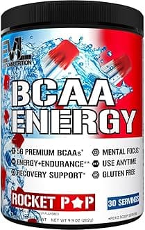 Evlution EVL BCAAs Amino Acids Powder - BCAA Energy Pre Workout Powder for Muscle Recovery Lean Growth and Endurance - Rehydrating Post Workout Recovery Drink with Natural Caffeine - Rocket Pop