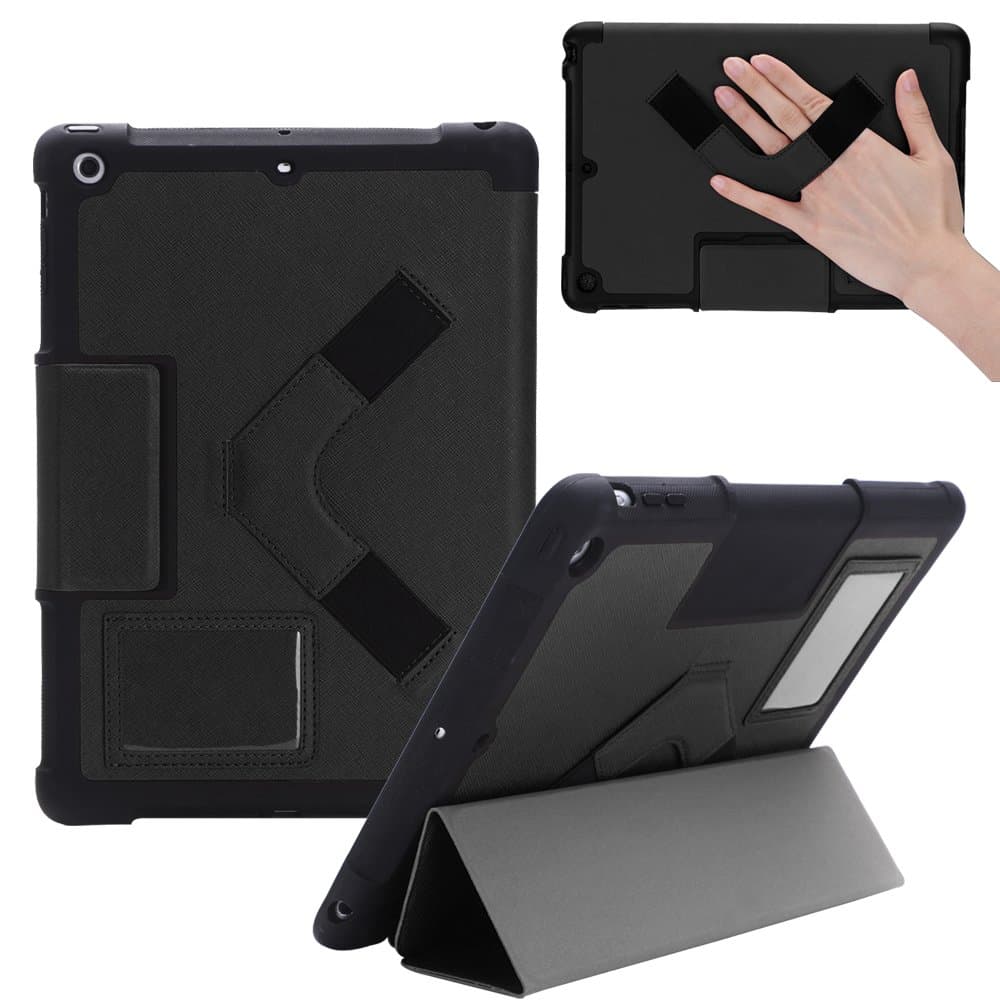 iPad Air Case Black, Apple Designer Rugged Protective Patented Slim Smart Cover with Hand Strap (4ft DROP TESTED)