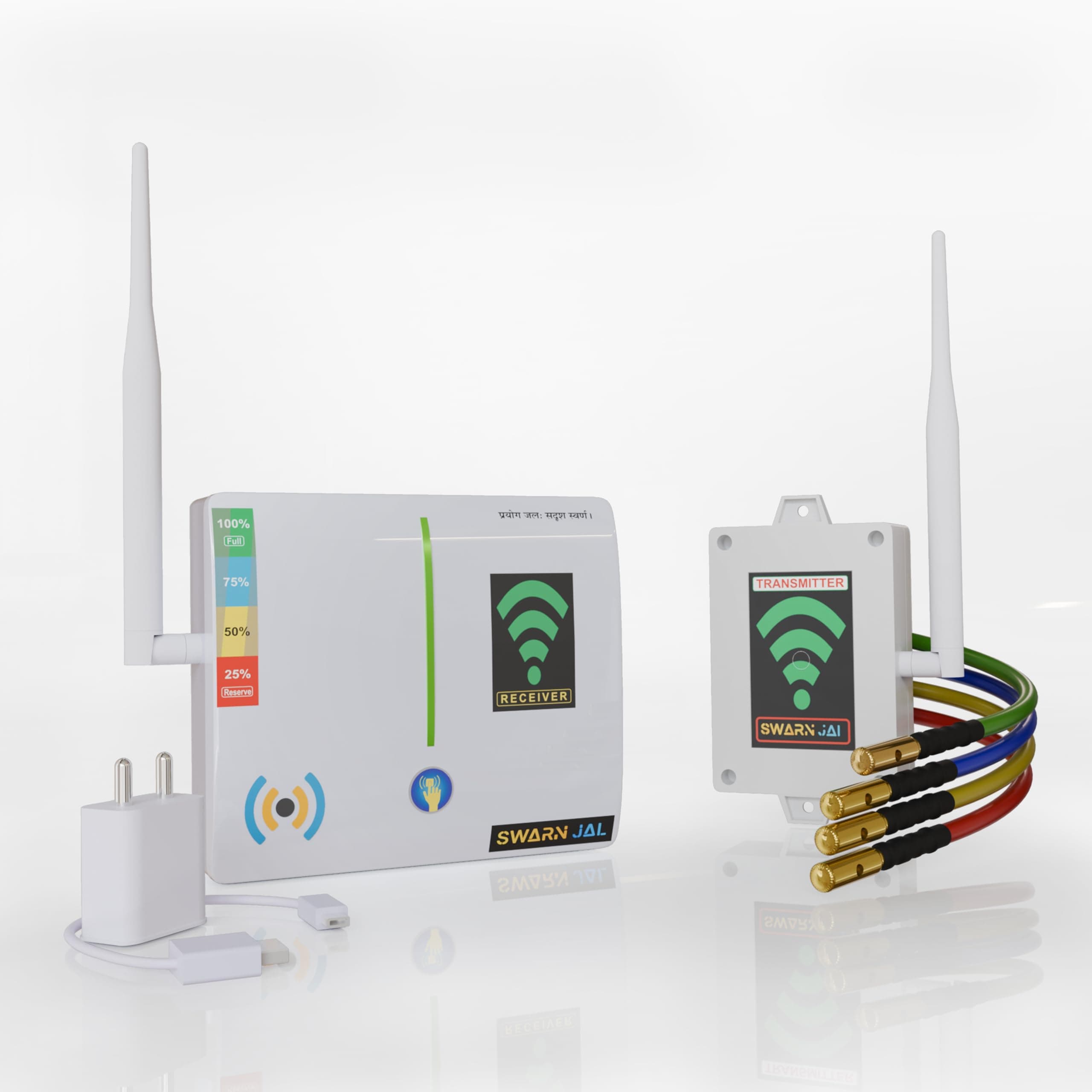 Swarn Jal (WL-A-RA50F) Wireless Water Level Indicator with Overflow & Empty Alarm, 4 Levels, Long Range up to 50 Floors/ 5 km, Brass Sensors, (Patented Technology)