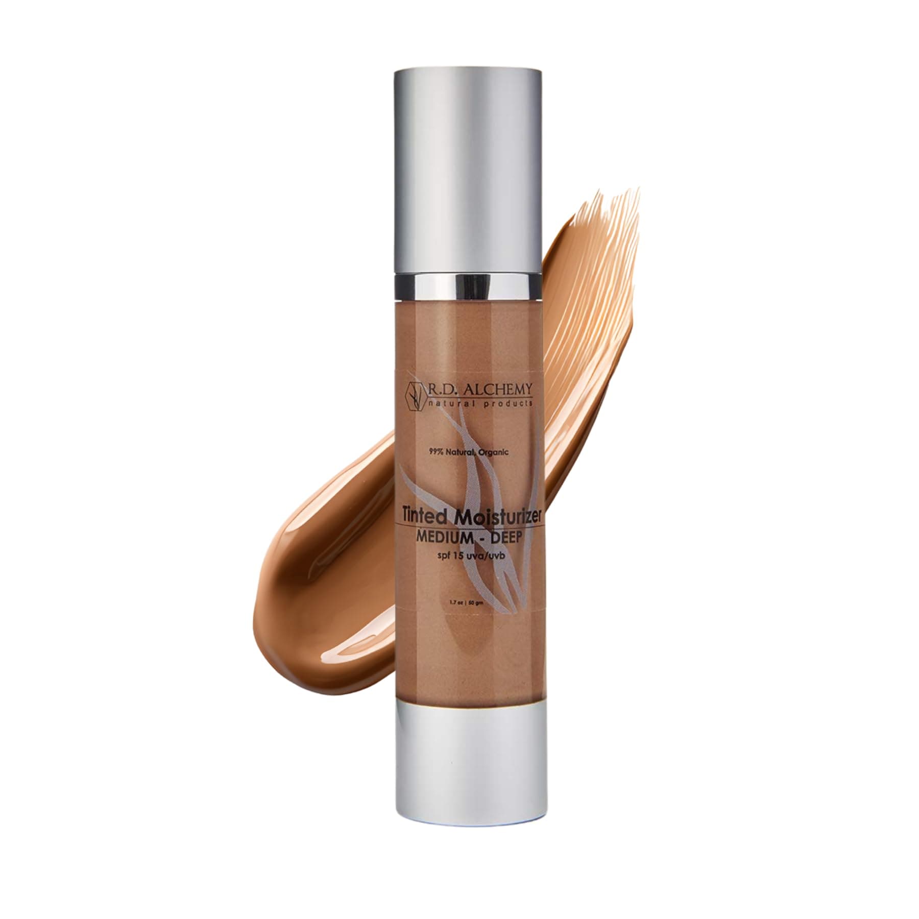 RD Alchemy - 99% Natural & Organic Tinted Moisturizer MEDIUM-DEEP Shade with SPF. Best BB and CC cream for Normal to Dry Skin. Dark Circles & Blemishes, Reduced Pore Size, & Less Acne Breakouts.