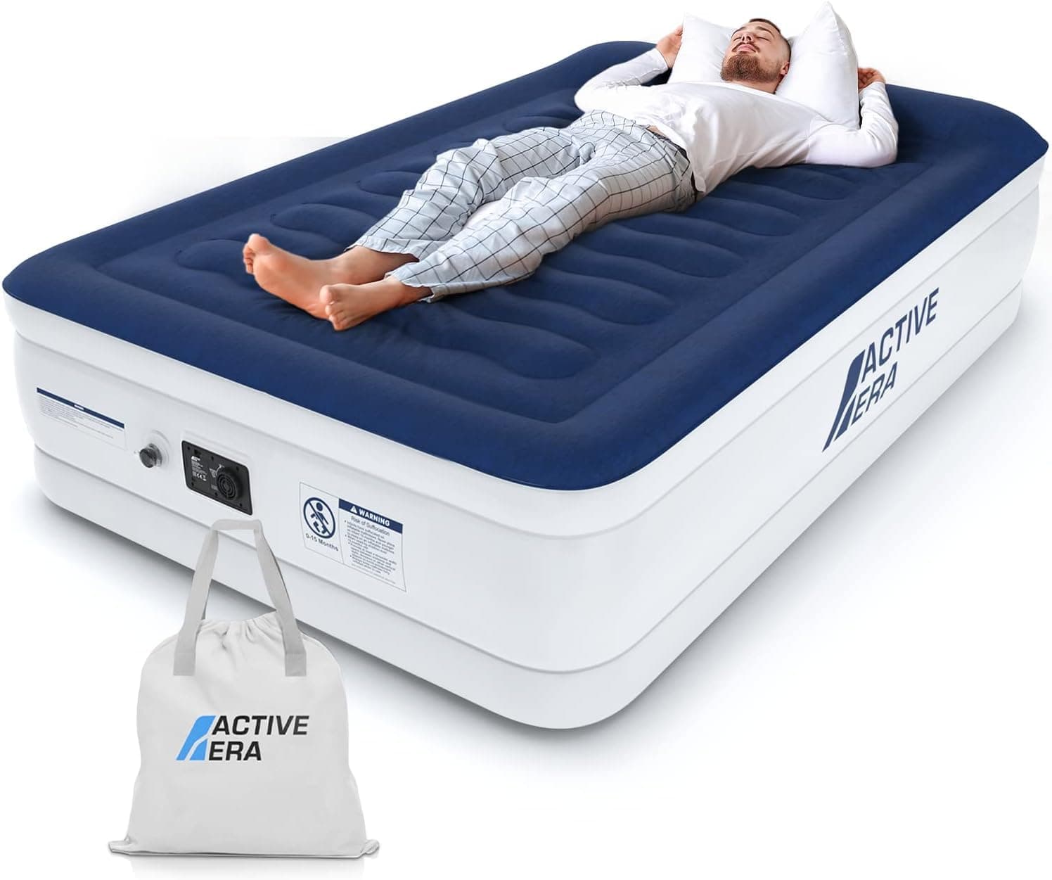Active Era Luxury Double Size Air Mattress - Elevated Inflatable Air Bed, Electric Built-in Pump, Raised Pillow & Structured I-Beam Technology