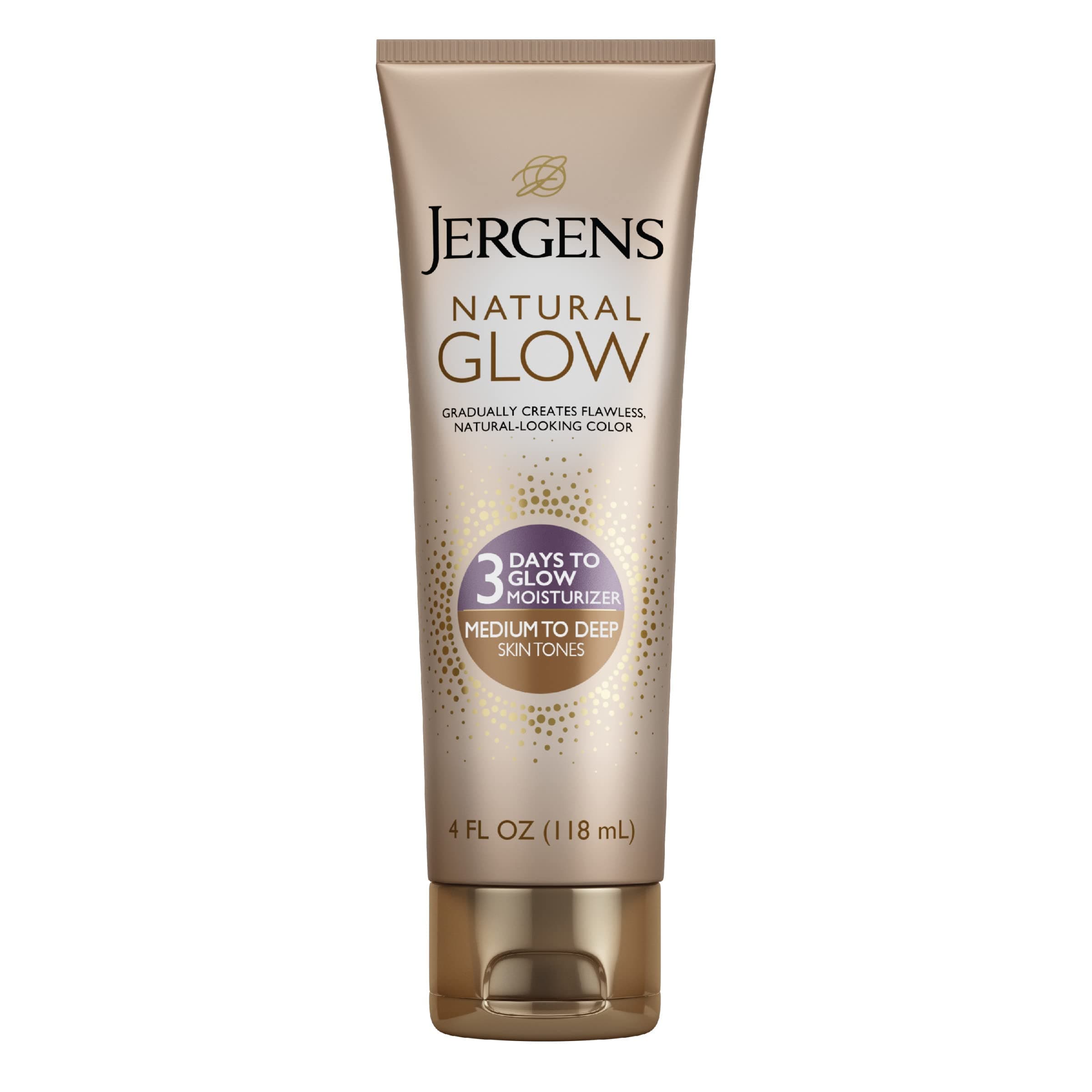 Jergens Natural Glow 3-Day Self Tanner, Sunless Tanner for Medium to Deep Skin Tone, Sunless Tanning Lotion Daily Moisturizer, for Streak-free Color, 4 Ounce
