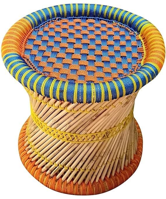 Handmakers Natural Bamboo (SARKANDA) Mudda Stool 15x16 Inches