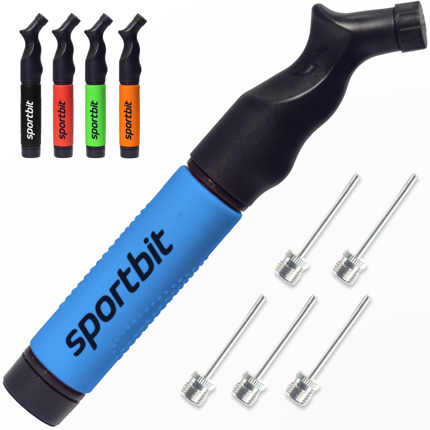 SPORTBIT Ball Pump with 5 Needles Set - Hand Pump System for Inflation, Fits Any Sports Ball, Volleyball, Basketball, Football, Gymnastics, Soccer Ball, Inflator Air Pump (Blue)