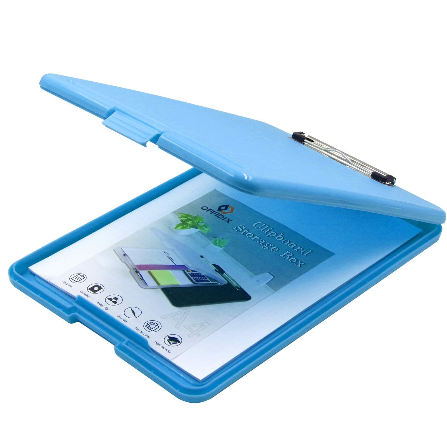 OFFIDIX A4 Silm Clipboard Folder Conference Plastic Folder Clipboard Paper Holder Storage Clip Board Ideal for School, Home and Office Use Foldover Clipboard (Blue)