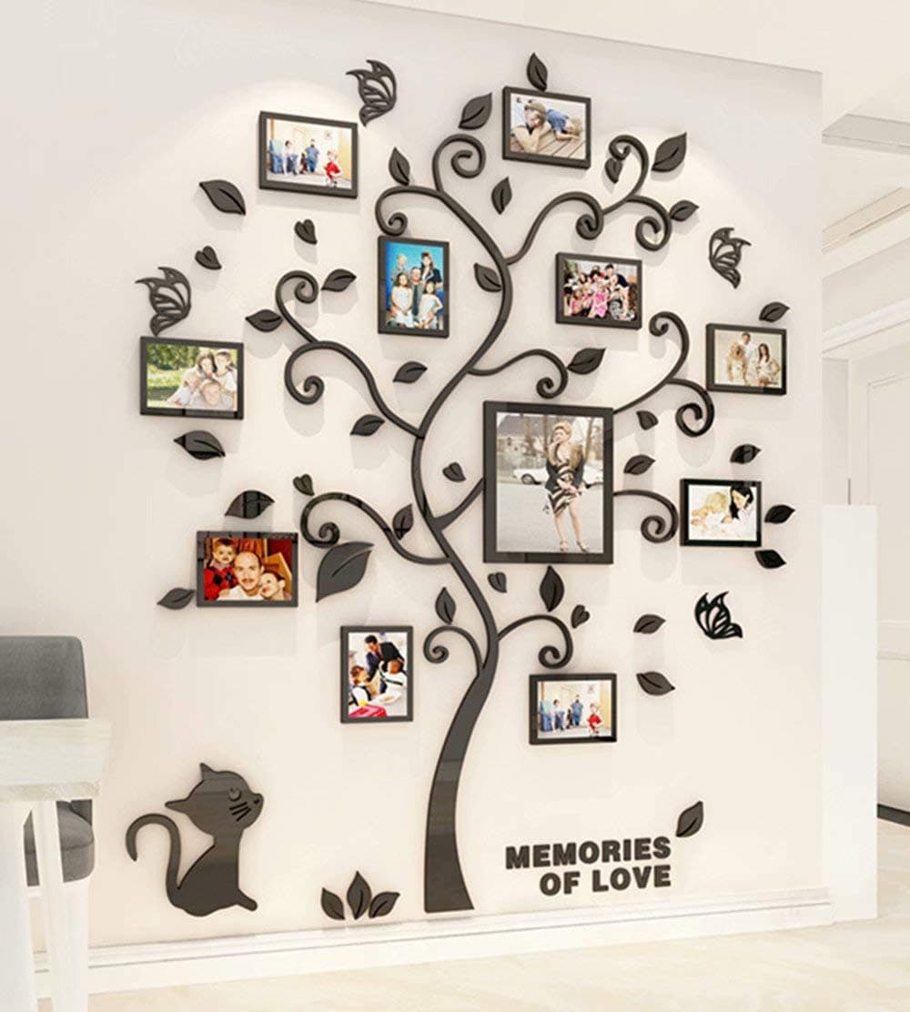 3D Tree Wall Stickers - Family Tree Wall Decor Black Trunk Picture Frame DIY ...