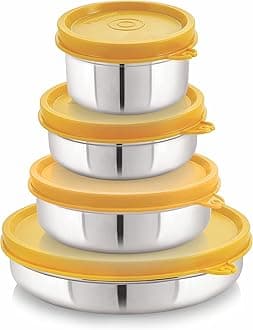 Steellock Flex Stainless Steel Containers Size Slim 150ml x 1, 200ml x 1, 350ml x 1, 550ml x 1 (Yellow)