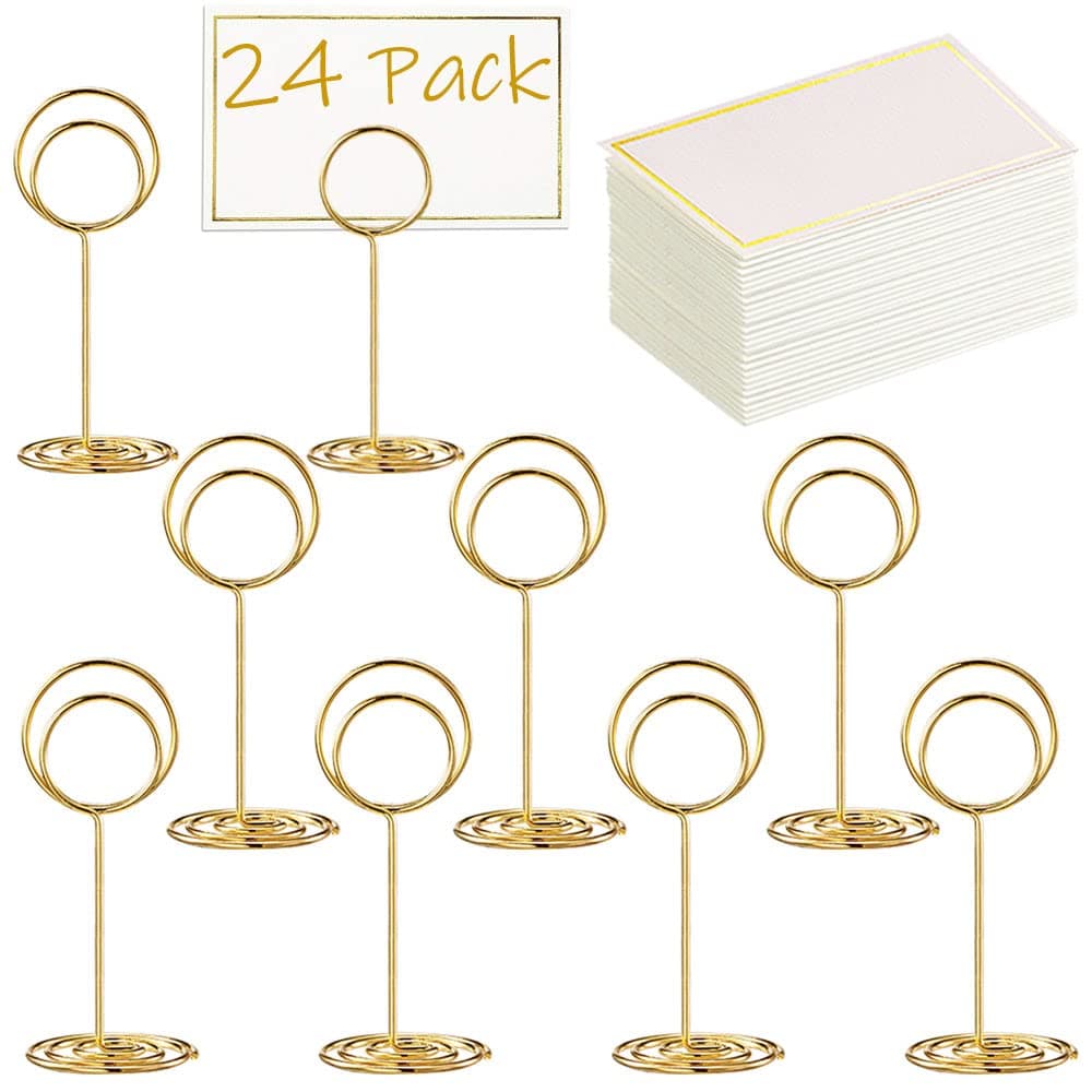 Toncoo 24 Pcs Premium Mini Table Number Holders and 24 Pcs Place Cards with Gold Foil Border, Place Card Holder, Table Sign Stand, Photo Picture holders for Centerpieces, Wedding, Party, Birthday
