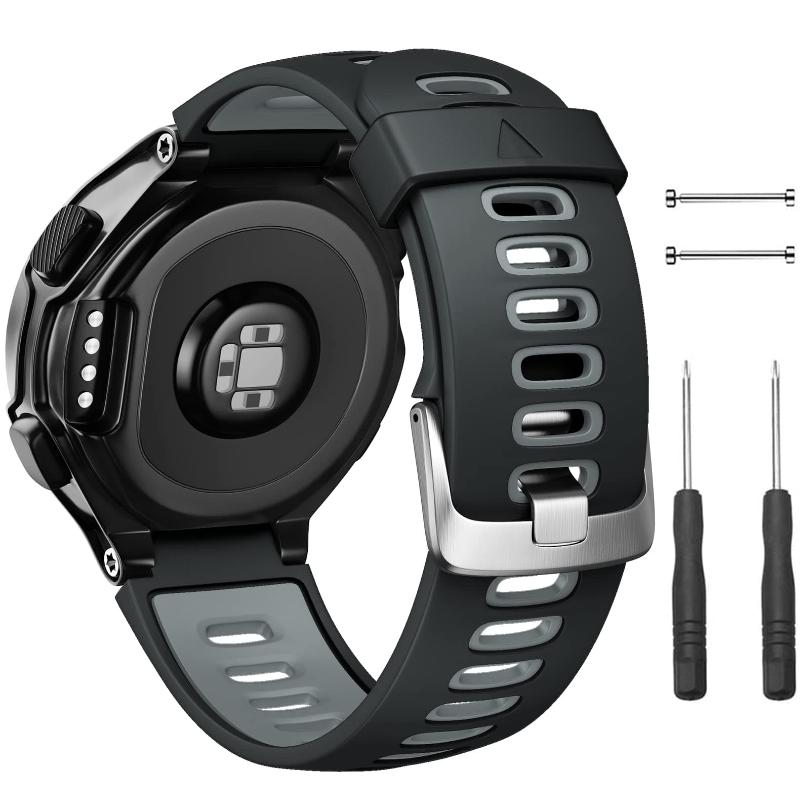 Silicone Watch Band Replacement Solft Silicone Strap Compatible Forerunner 230/220/ 235/620/ 630/ 735XT/ Approach S20/ S5/ S6-Black Gray