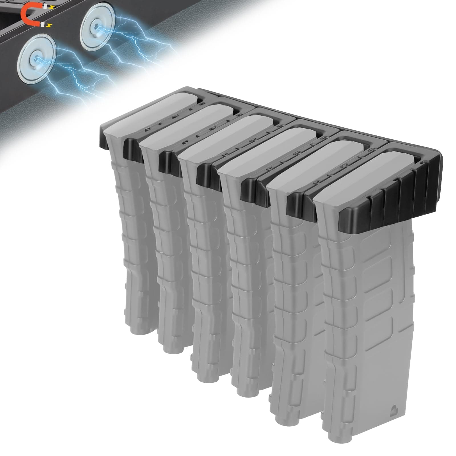 Adoreal Magnetic ABS 6 Standard AR Rack Wall Mount, AR Mag Holder for 5.56 .223 Magazines, Wall Magazine Display, Magnet AR Mag Storage Organizer