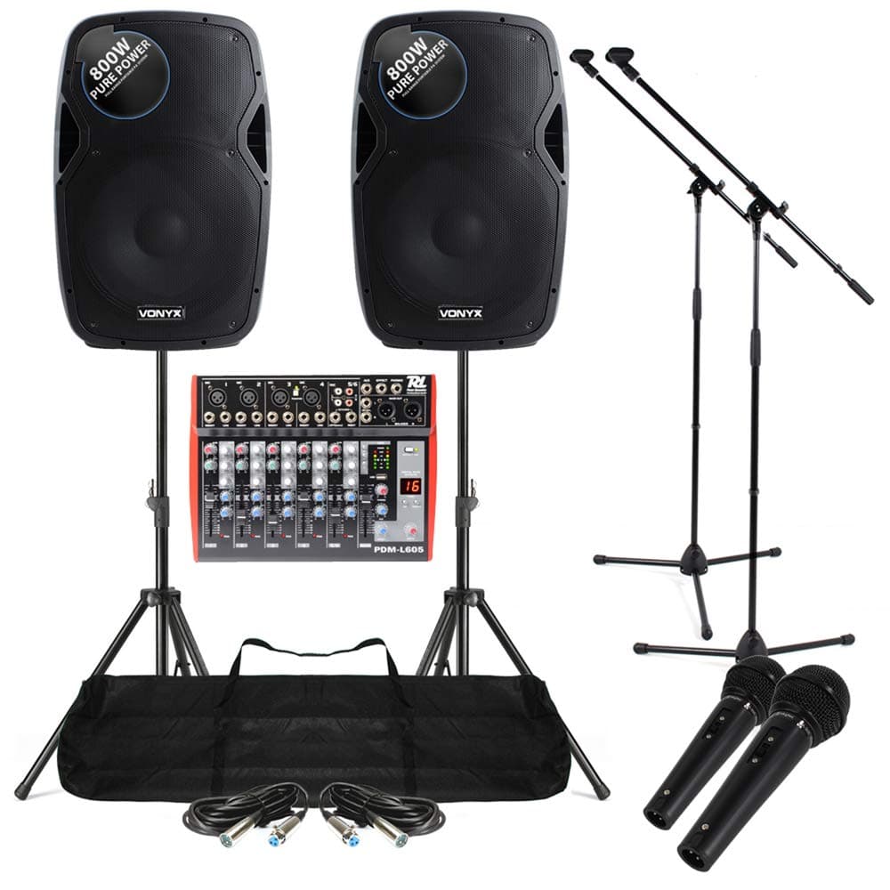 Power Dynamics Church PA System 1600W 6Ch USB Mixer Active Speakers Mic House of Worship Chapel