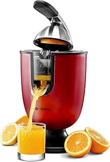Eurolux Electric citrus juicer for orange, lemon, grapefruit, soft stainless steel handle and tapered lid for easy use.