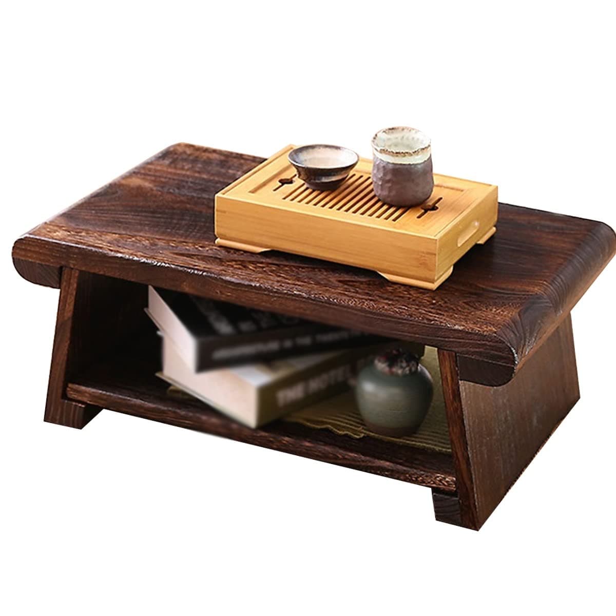 Foldable Wooden Table Meditation Table Floor Table for Sitting On The Floor Low Coffee Table Tea Table Light and Sturdy Table (Color : Brown, Size : 50x30x20cm)