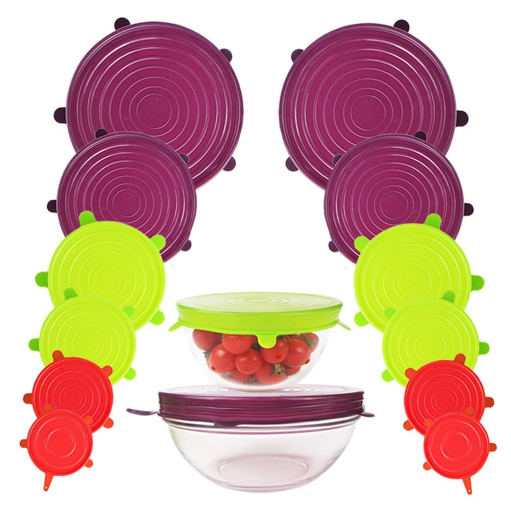 Webake Silicone Stretch Lids 12 Pack Reusable Expandable Lids (2.6" to 8.3") Fit Various Sizes of Container Tops, Bowls, Cups, Cans (Durable, Flexible)