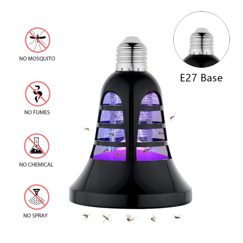 BOGAO, 2-in-1 Bee Zapper Light Bulbs E27 Electric Killer 8W 220V Cold White 500 Lumen Ant UV Lamp for Home Kitchen Garden Garage Patio Porch-Black, 8 W [Energy Class G]