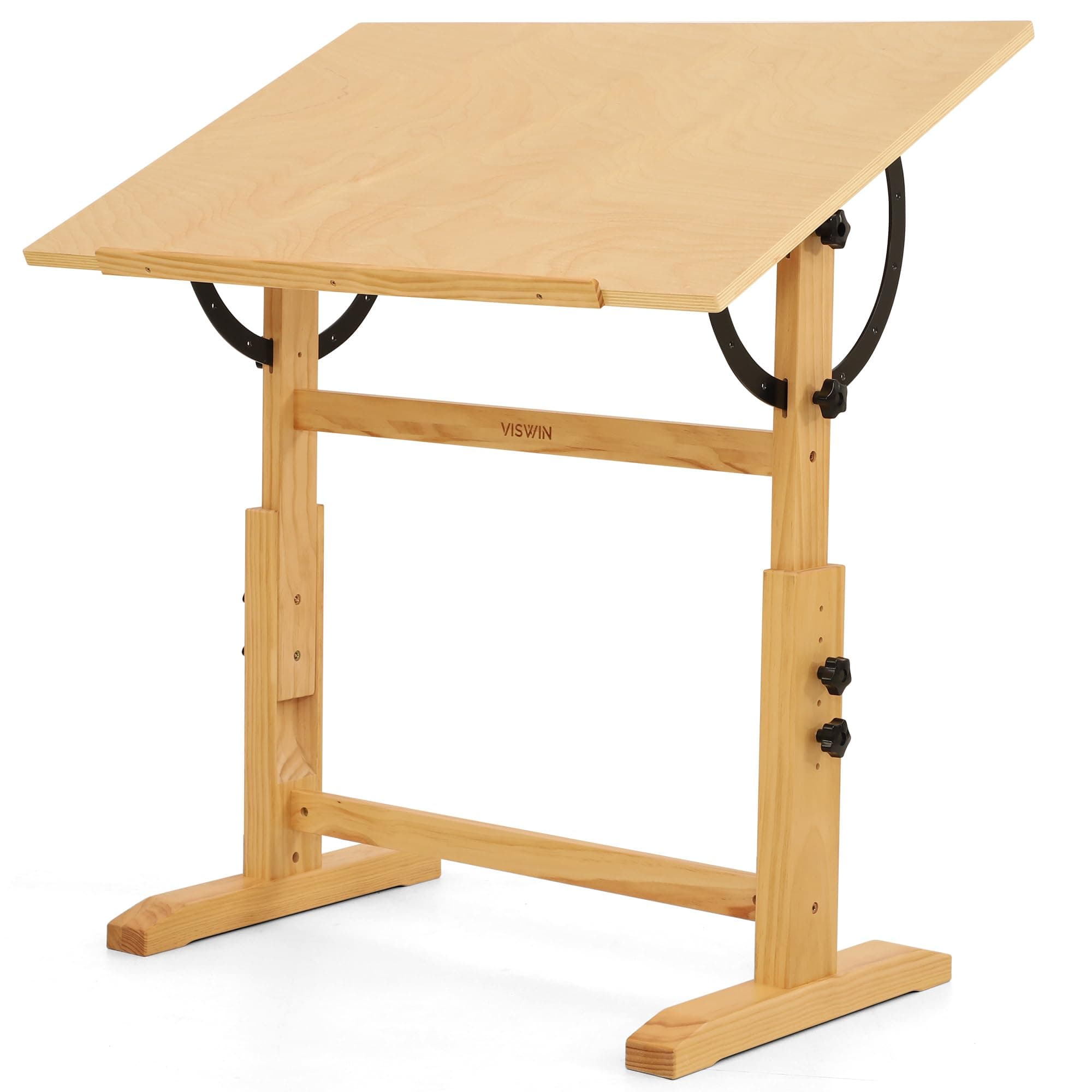 VISWIN Wood Drafting Table for Adults, 24'' x 35" Drawing Table with Adjustable Height & Angle for Art Studio, Solid Pine Wood Artist Desk for Drawing, Drafting, Writing, Reading, Sketching