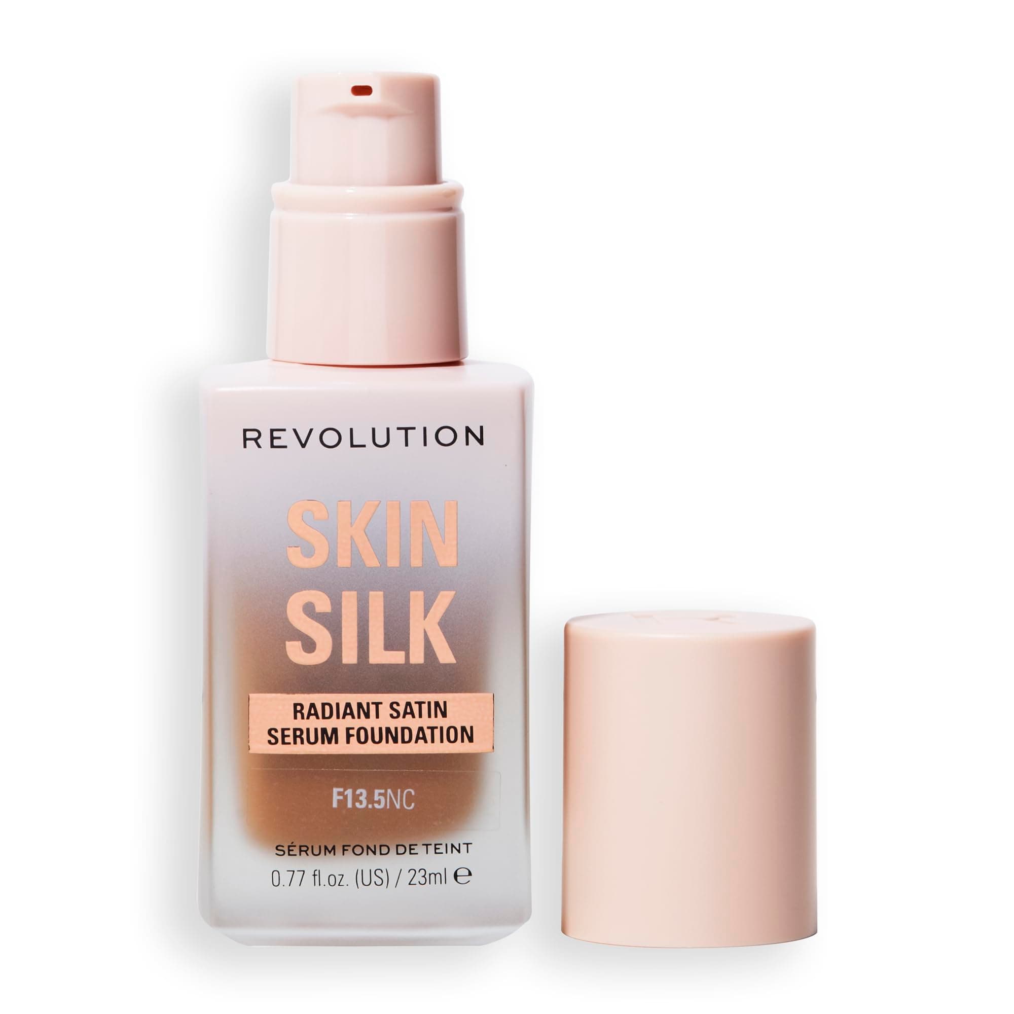 Revolution Beauty, Skin Silk Serum Foundation, Light to Medium Coverage, Lightweight & Radiant Finish, Contains Hyaluronic Acid, F13.5 Dark Skin Tones, 0.77 Fl. Oz.