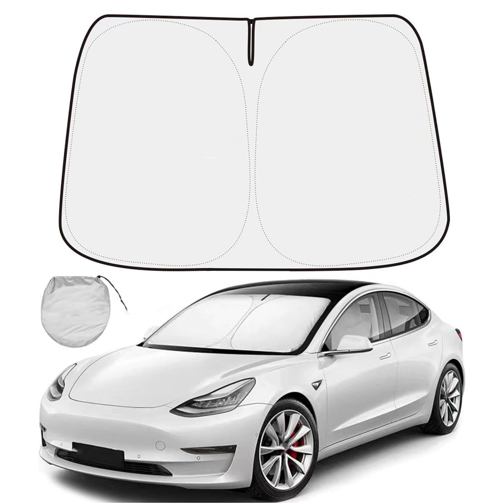 MASHA Car Windshield Sun Shade Compatible for Tesla Blocks UV Rays Sun Visor Protector, Front Window Sunshade Visor for Tesla Model 3 Model Y 2016-2023 2024 2025 Accessories(with Tesla Logo)