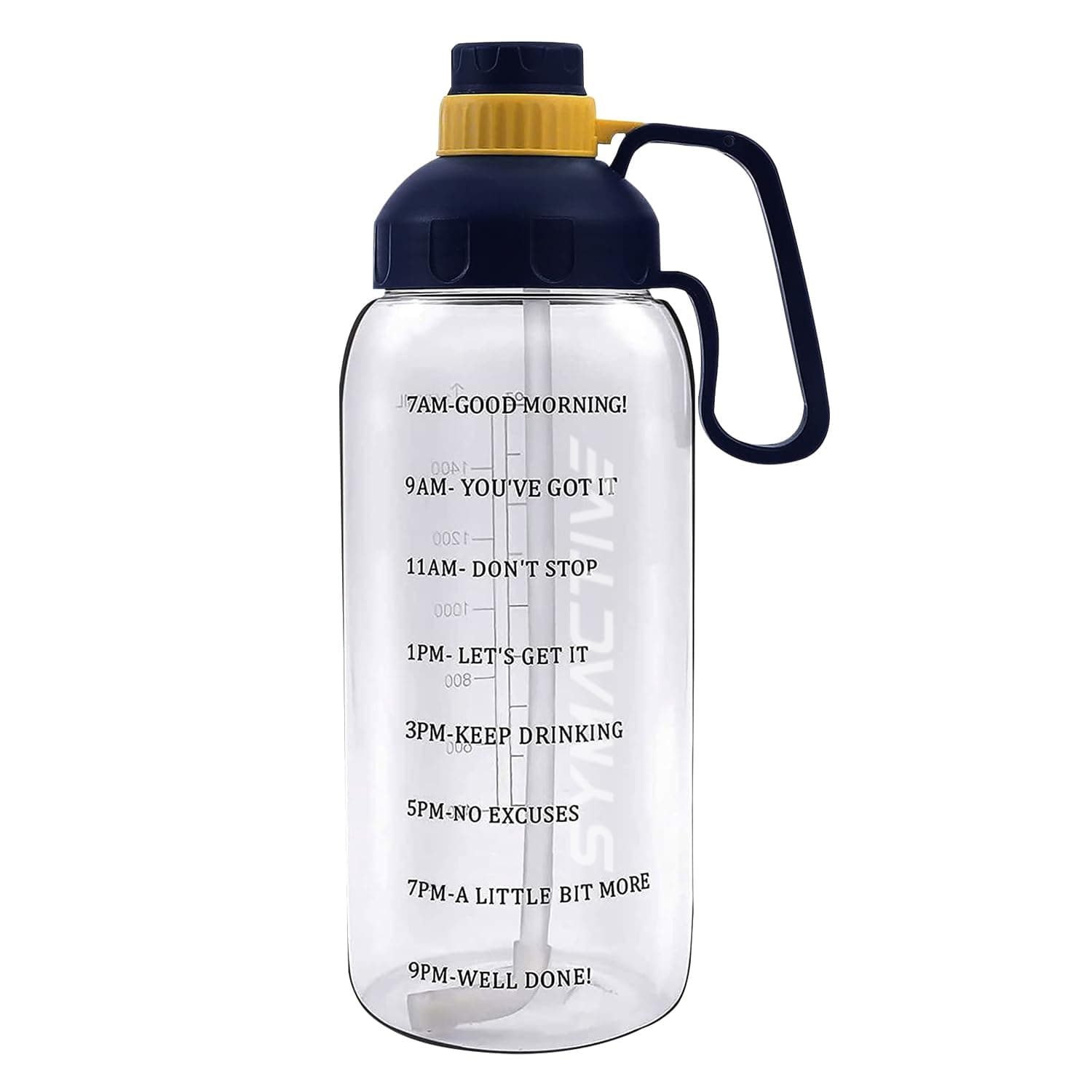 Amazon Brand - Symactive 2 Litre Plastic Water Bottle for Gym | Leak-Resistant | Sipper Top | Time Marker with Motivational Quotes (Mega White, 2000 ML)