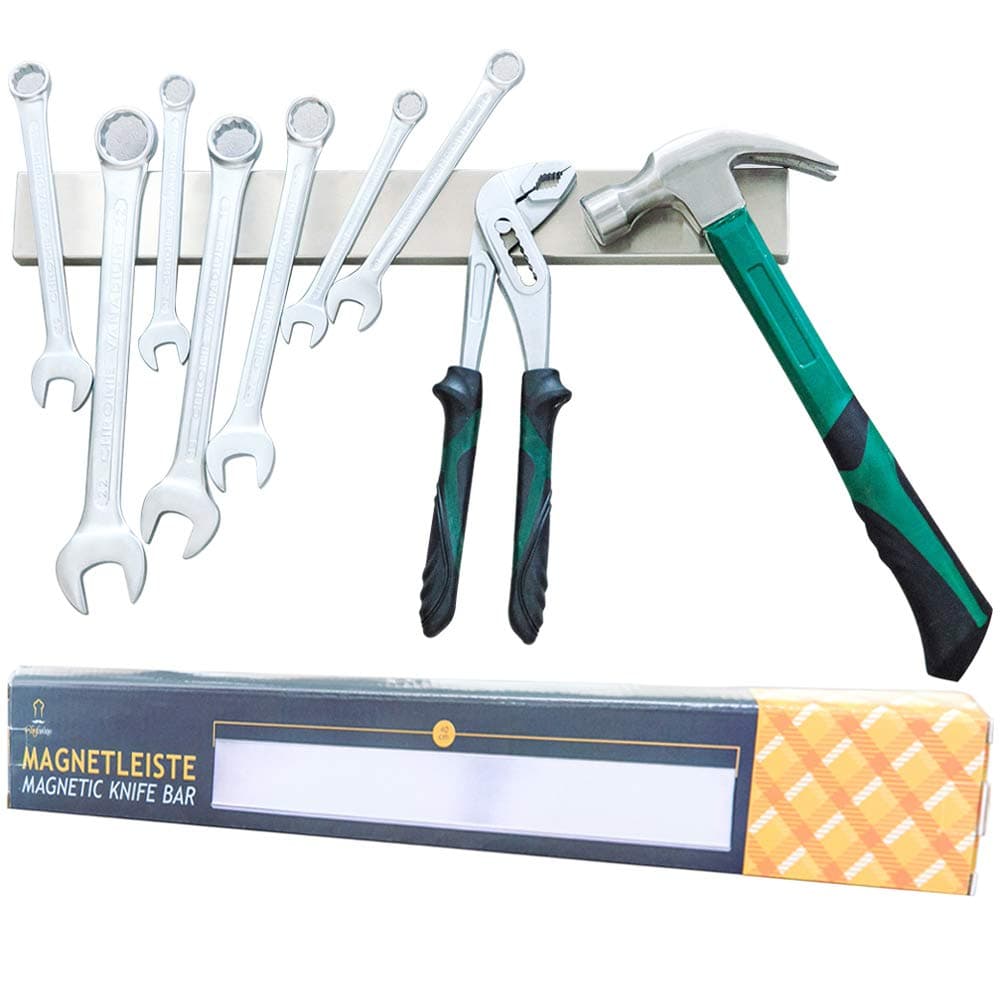 Chefarone Magnetic Knife Holder for Wall - Multi-Purpose Functionality as a Knife Holder, Knife Strip, Knife Rack, Magnetic Tool Organizer - 40 cm Stainless Steel Bar (silver)