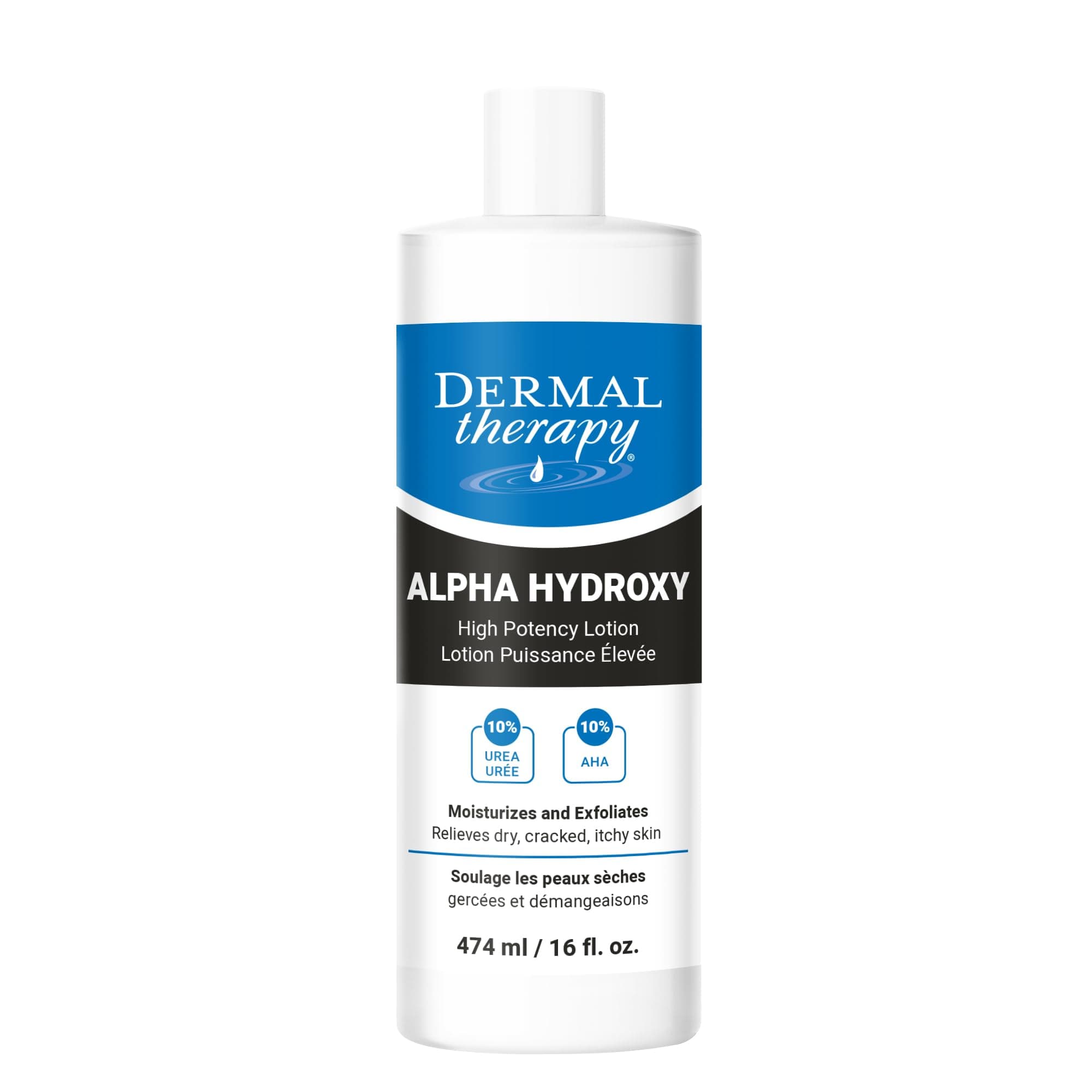 Dermal Therapy Alpha Hydroxy Lotion with 10% Lactic Acid & 10% Urea – Fragrance-Free Moisturizer for Dry Skin – 16 fl oz (474 ml)