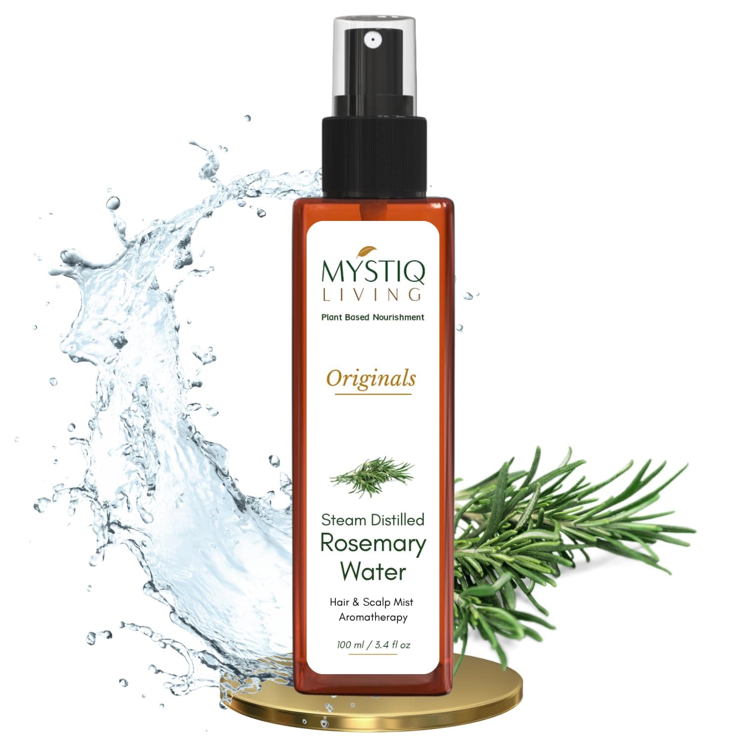 Mystiq Living Rosemary Water Spray for Hair Growth | Steam Distilled 100% Pure and Natural Hydrosol 100ML | Men & Women