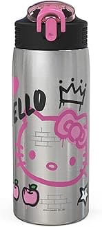 Sanrio Water Bottle for Travel and At Home, 19 oz Vacuum Insulated Stainless Steel with Locking Spout Cover, Built-In Carrying Loop, Leak-Proof Design (Hello Kitty)