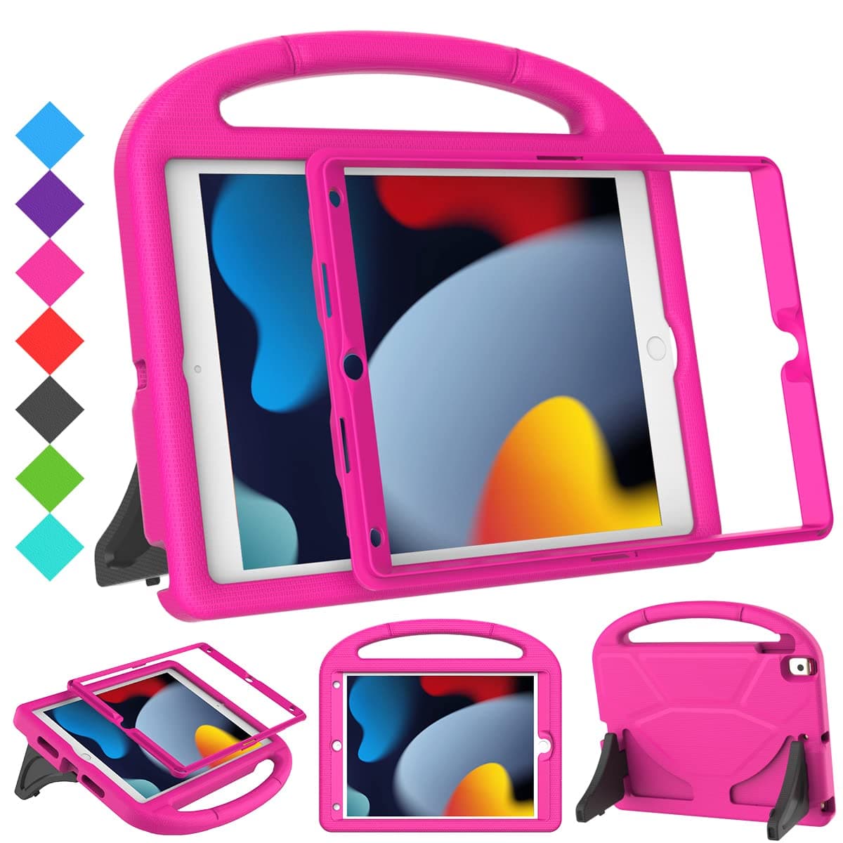 SUPLIK Kids Case for iPad 9th/8th/7th Generation - iPad 10.2 inch 2021/2020/2019 Case with Built-in Screen Protector, Durable Shockproof Handle Stand Kids Cover for Apple iPad 7/8/9 Gen, Pink