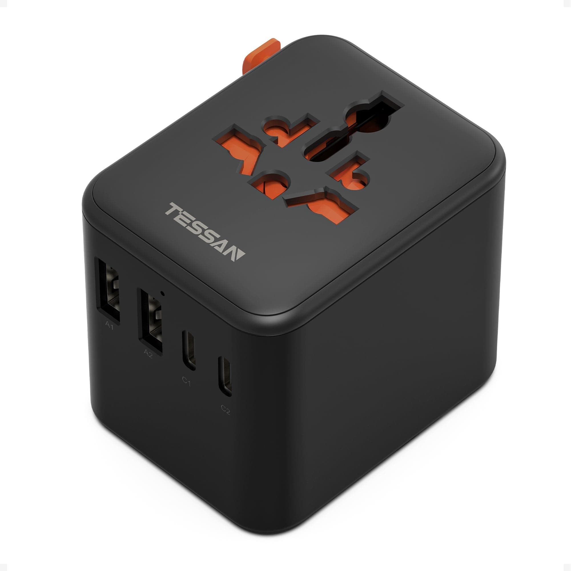 TESSAN Universal Travel Adapter Worldwide with 4 USB (2 USB C), International Travel Adapter UK to European Power Universal Plug Adaptor for EU USA Australia Thailand (Type C, G, A, I), Black