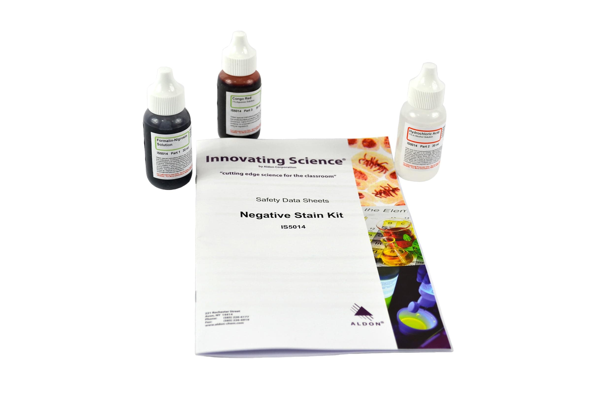 Negative Stain Kit - Set of 3 30mL Microscope Stains - Congo Red, Hydrochloric Acid, Formalin Nigrosin Solution