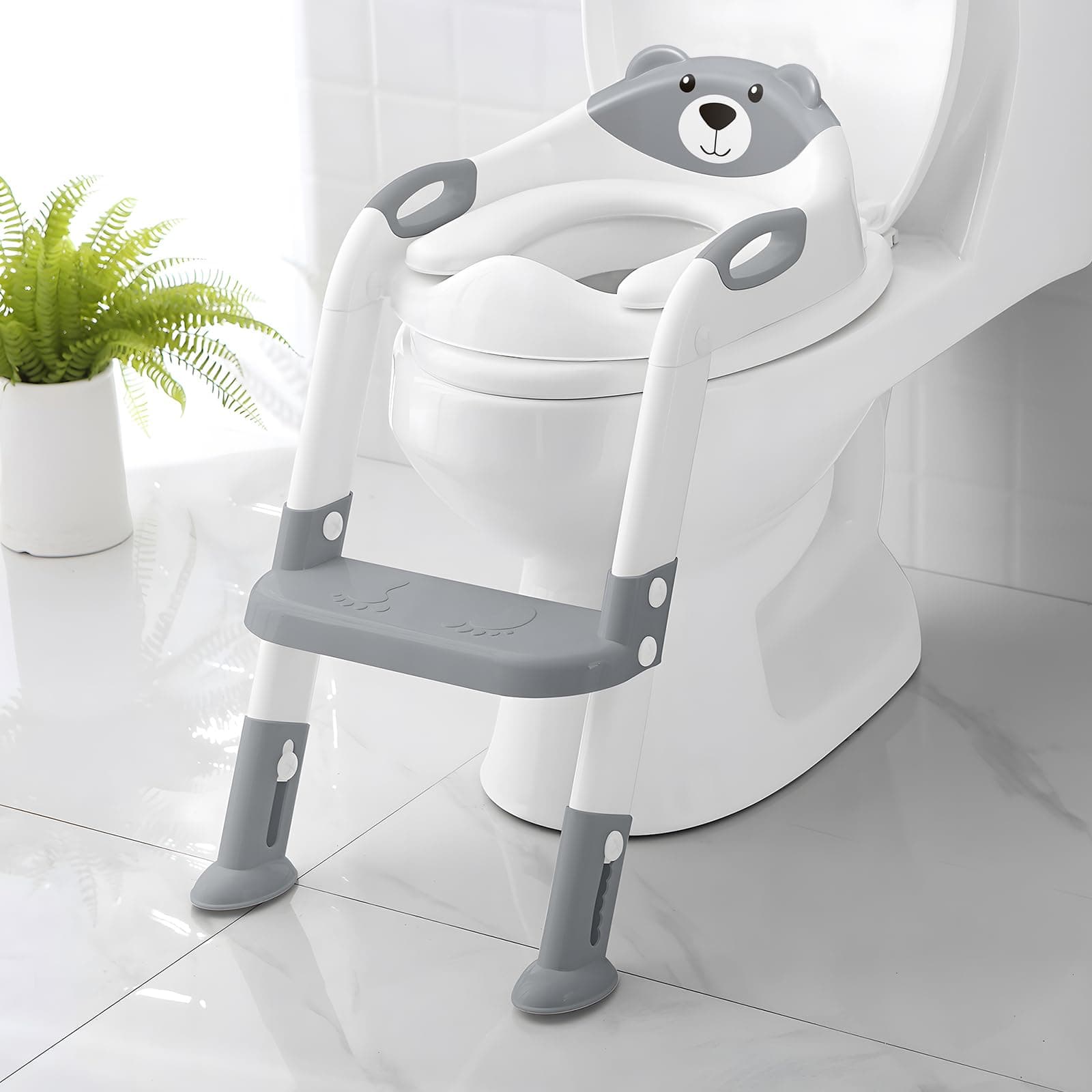 SKYROKU Toilet Potty Training Seat with Step Stool Ladder, Training Toilet for Kids Boys Girls Toddlers-Comfortable Safe Potty Seat with Anti-Slip Pads Ladder (Grey)
