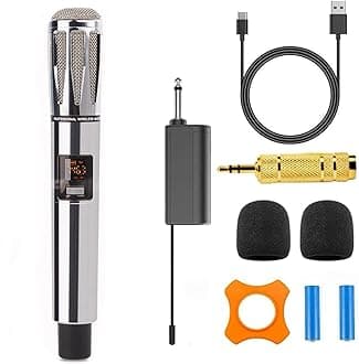 Handheld Wireless Microphone, Metal Version Rechargeable Wireless UHF Microphone,240Ft, Handheld Dynamic Wireless Mic for Large Stage Singing Karaoke Wedding DJ Party Speech Church Class high-end Mic