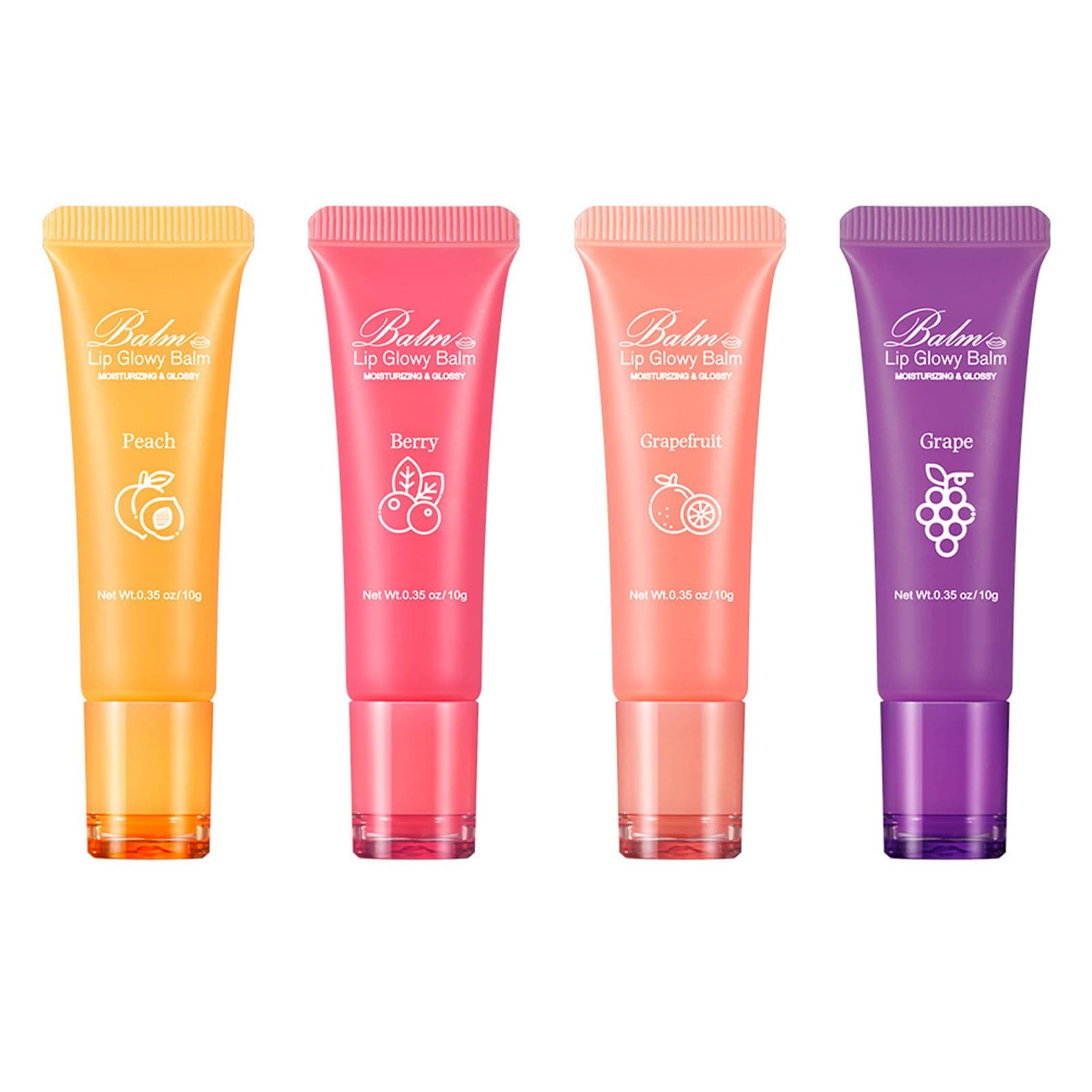 4 Pcs Lip Glowy Balm, Moisturizing With Vitamin E, Reduces Lip Lines, Enhances Color, Sleeping Mask, Glow Oil, Long Lasting Repairing, Smooth & Naturally Glossy Lips