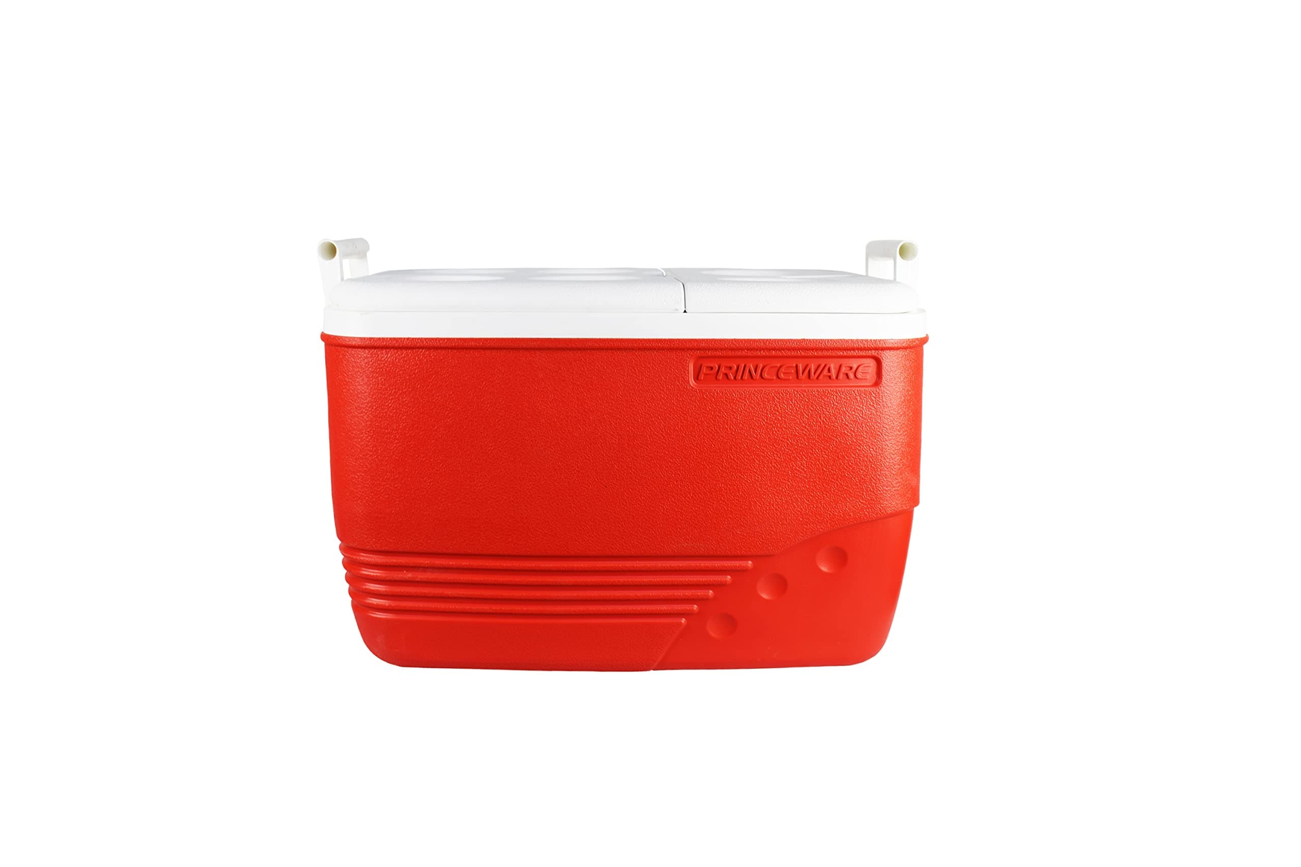 60L Red Ice Box with Side Handles, Lid Lock & 6-Glass Holder - Cooler for Picnics, Long Drives & More