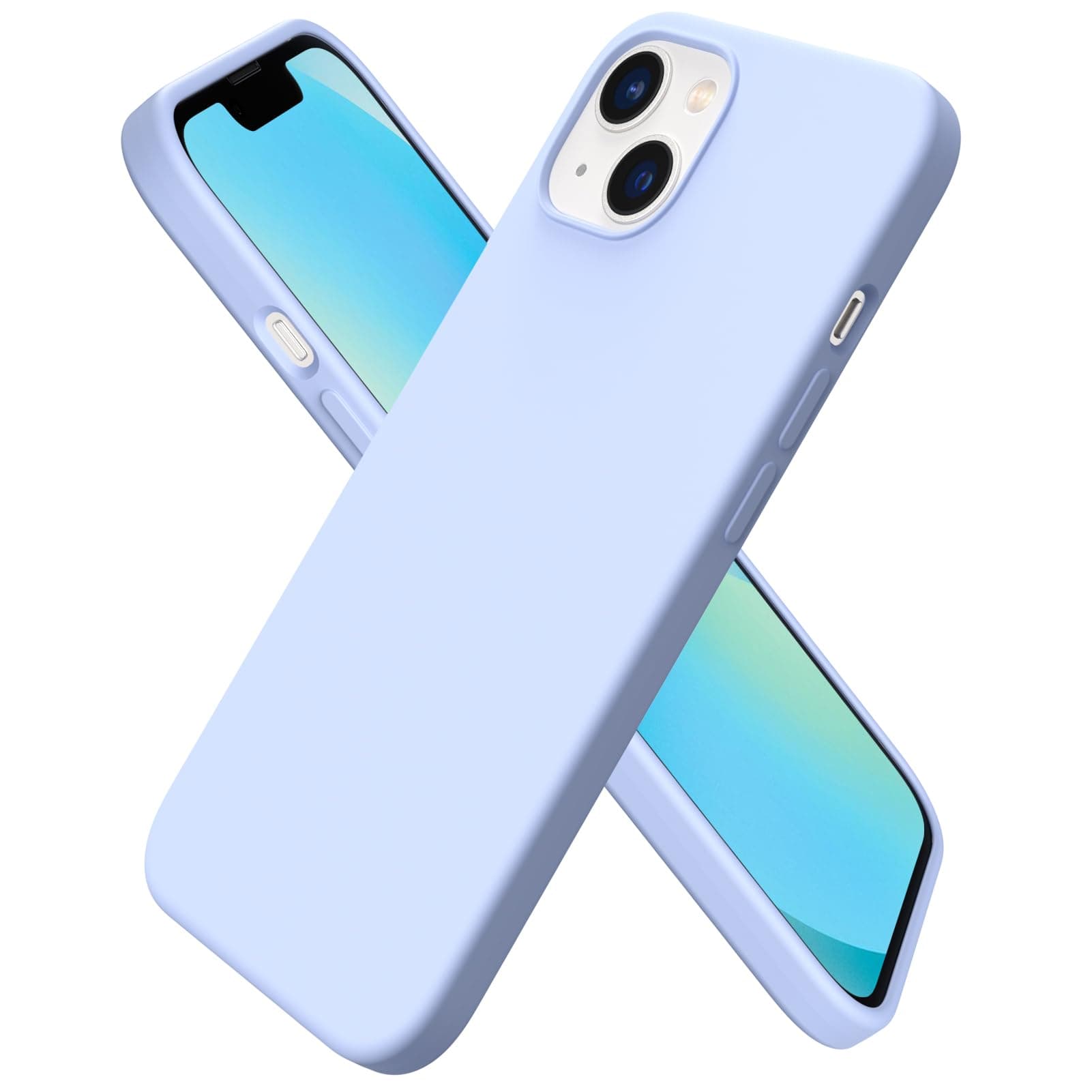 Compatible with iPhone 13 Case 6.1, Slim Liquid Silicone 3 Layers Full Covered Soft Gel Rubber Phone Case Protective Cover 6.1 Inch-Baby Blue
