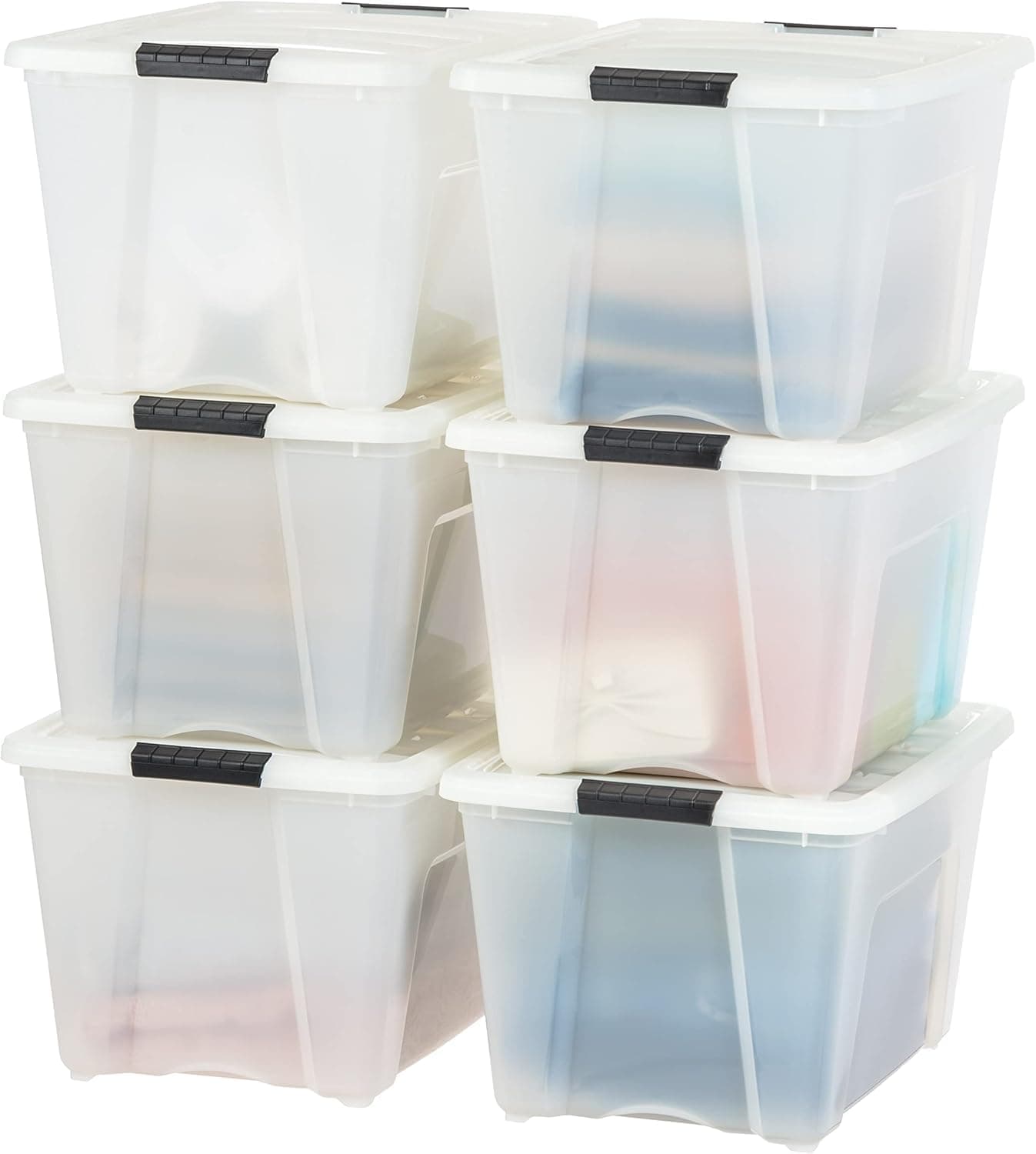 Iris OhyamaPlastic Storage Bin, Natural/Black, 54 Qt-6 Pack