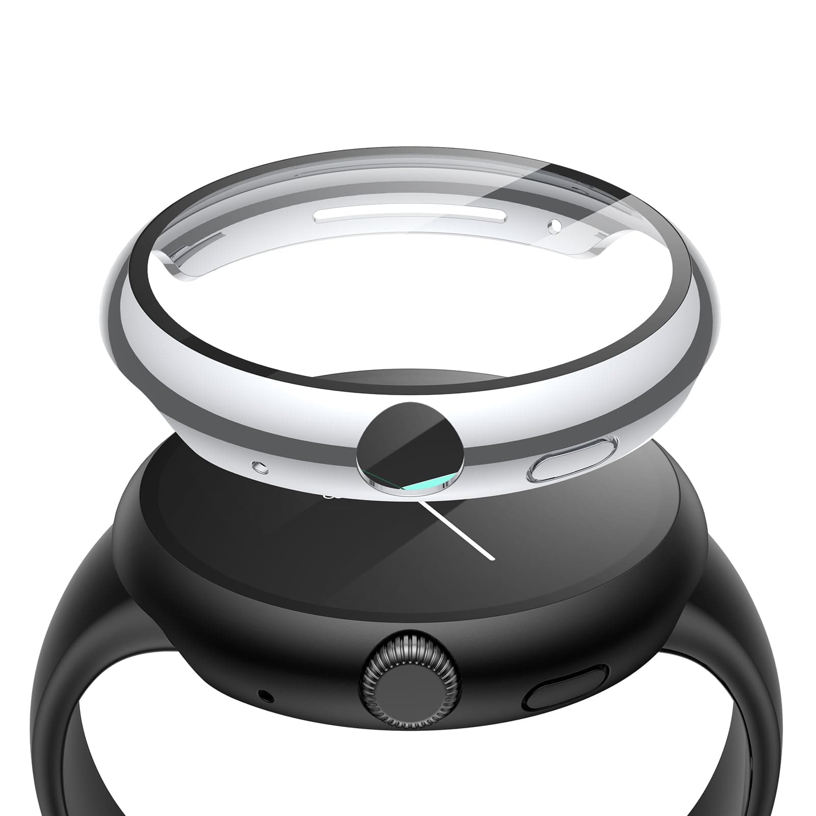 Misxi 2 Pack Hard PC Case with Screen Protector for Google Pixel Watch 2 (2023) / Pixel Watch 41mm, High Sensitivity Lightweight Anti-Fall Cover, 1 Silver + 1 Black