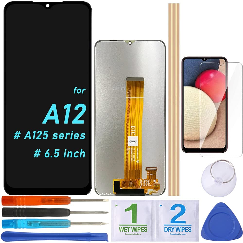 LCD Screen Replacement Touch Display Digitizer Assembly for Samsung Galaxy A12 A125 A125F SM-A125FDSN, SM-A125FDS, SM-A125F, SM-A125M (6.5 inch-Black)