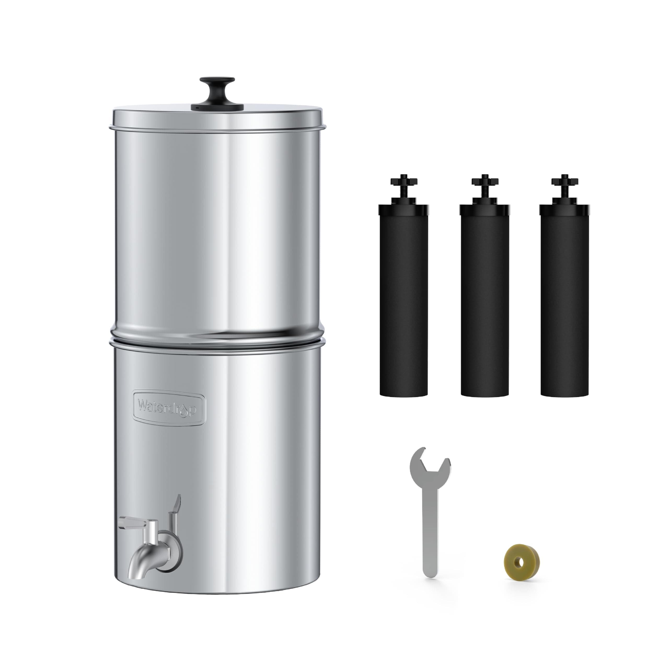 Gravity-fed Water Filter System, with Upgrade 3 Black Carbon Filters and Metal Spigot, 9000 Gallon Longer Lifespan and 150% Faster Flow, King Tank Series, 2.25G