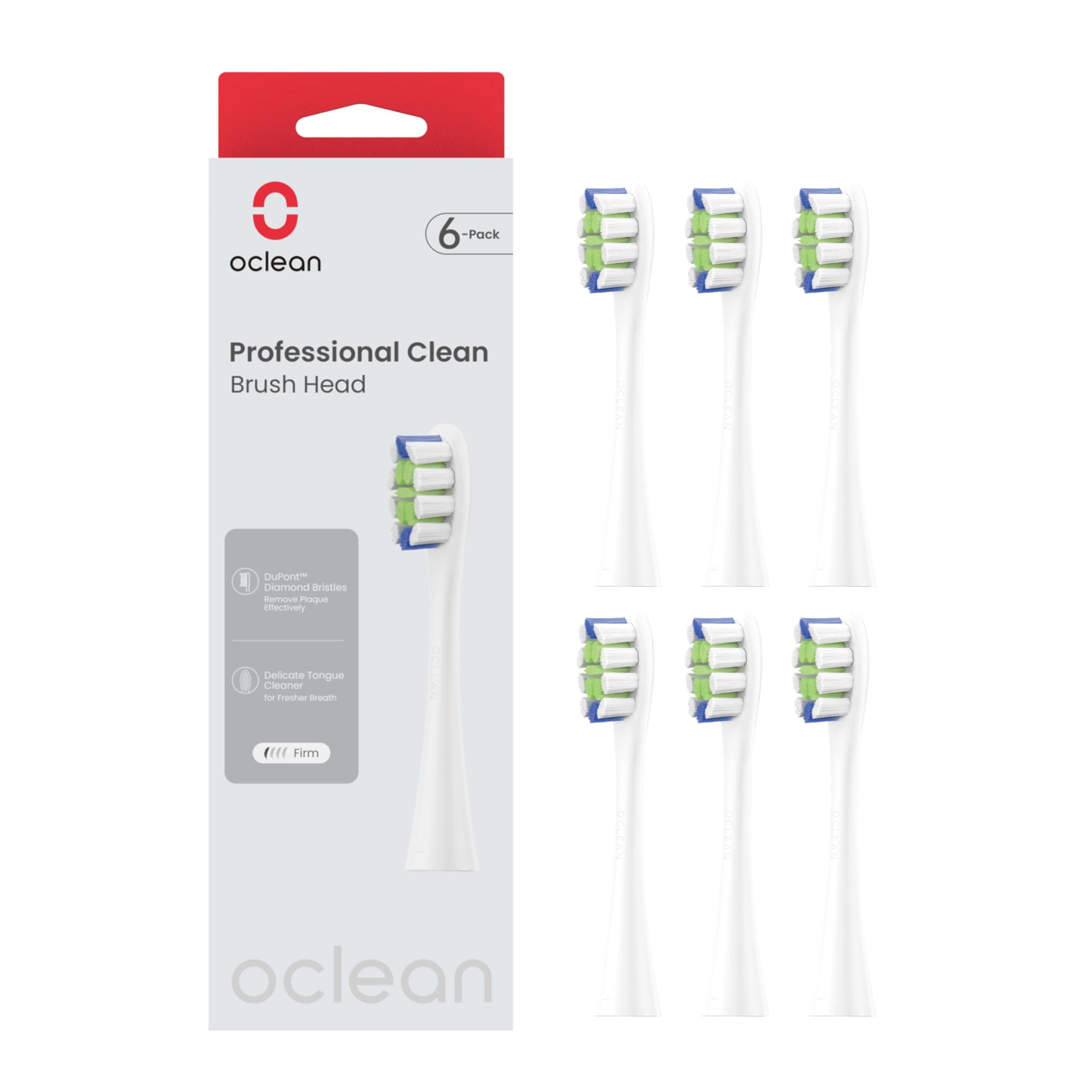Oclean Toothbrush Professional Clean Brush Head Replacements, Compatible with All Oclean Electric Handles, FDA Approved (6 Pack) – White