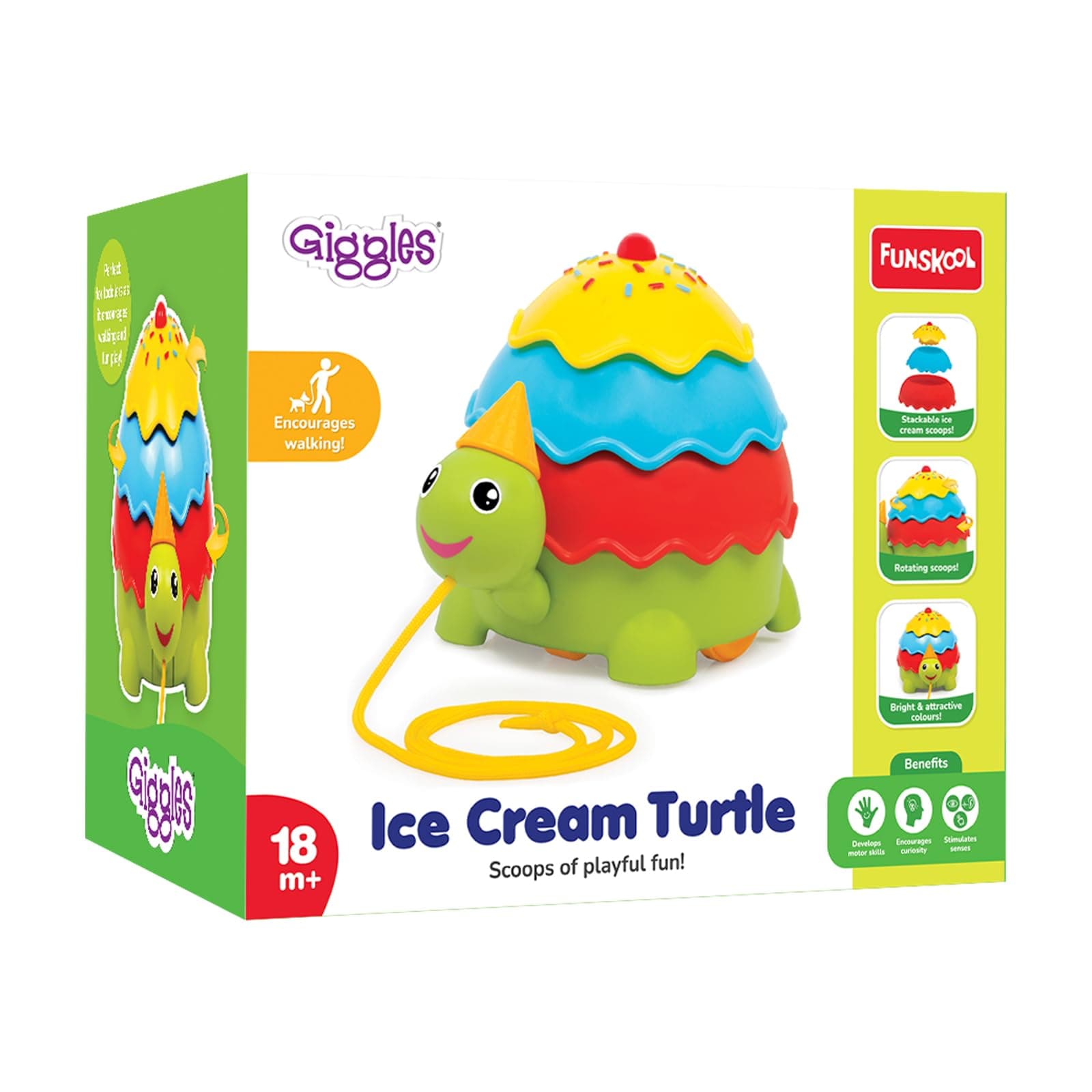 Giggles Funskool Pull Along Turtle, Activity & Learning Toy for Babies, Toddlers, for Baby Boys & Girls, Encourage Walking, Improve Balance, Multicolour, Gift Set for Kids, Ages 18+ Months