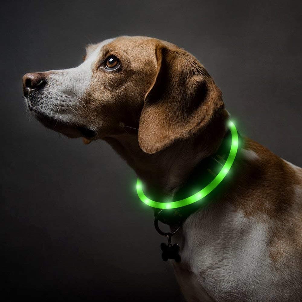 BSEENLight Up Dog Collars - Silicone LED Dog Collar, Cuttable Lighted Puppy Collar, Glowing Dog Walking Lights for Small Medium Large Collars (Green)