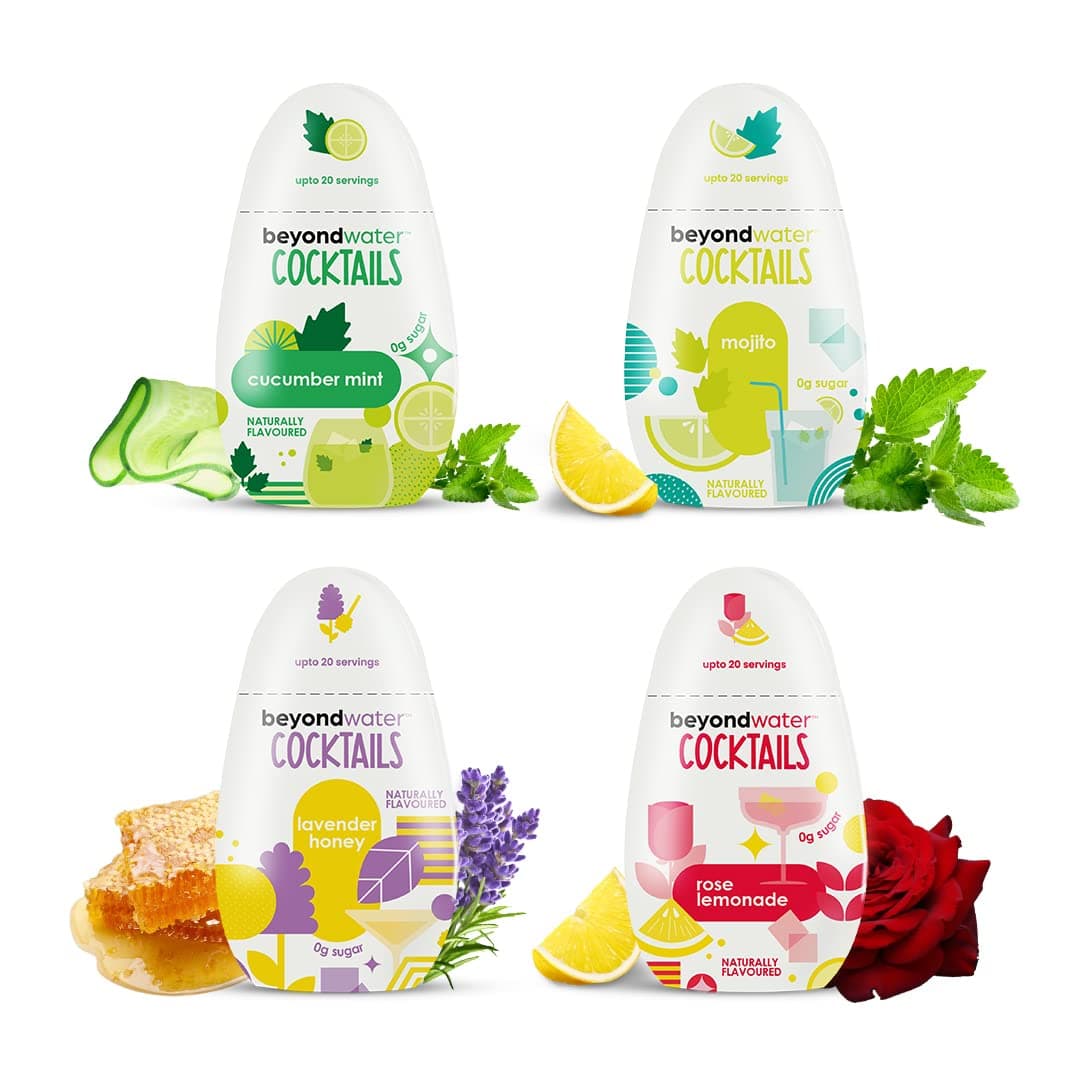 Cocktail Mixer Pack 4 Makes 20 Servings Each (Mojito, Lavender Honey, Rose Lemonade, Cucumber Mint) | Zero Calorie Sugar-Free Mixer for Cocktails, Mocktails Drinks Beverages