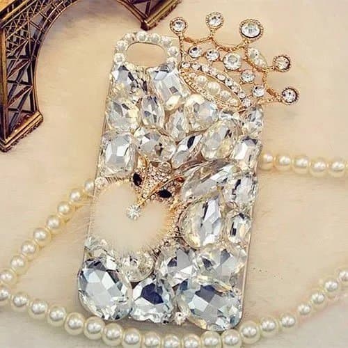 for iPhone 8 Plus Women Bling Diamond Rhinestone Case,Fox Crown Diamond Case,3D Women Girl Handmade Crystal Bling Diamonds Shiny Rhinestone Cute Women Girly Soft Case for iPhone 8 Plus / 7 Plus