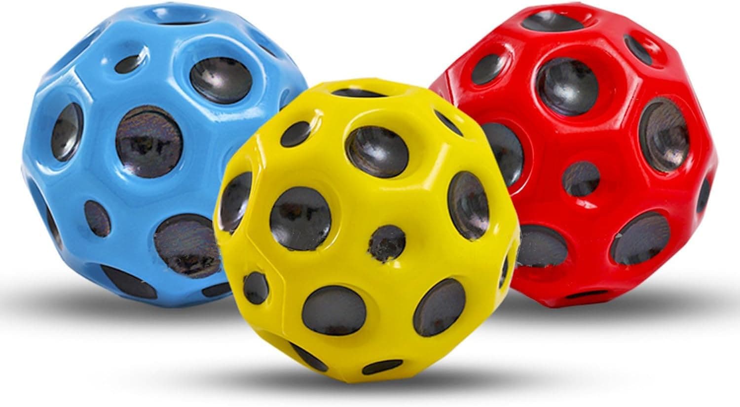 4 Pack Space Moon Balls, Super High Bouncing Balls, Pop Sounds Meteor Balls, Pop Bouncing Rubber Balls for Kids and Adults, Sport Training Balls for Indoor and Outdoor, Red, Yellow, Blue, Green, Pink